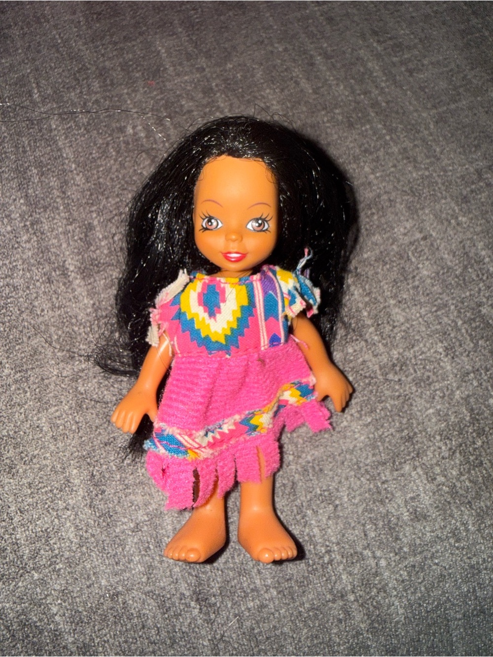 Mini Fashion Doll in Pink Patterned Dress for Imaginative Play